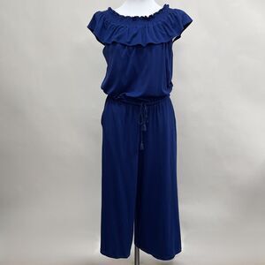 Lauren Ralph Lauren Women's Jumpsuit Romper Blue Large Ruffle Sleeveless